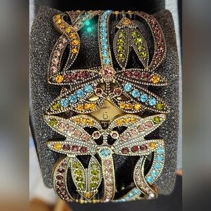 Heidi Daus Collectible Dragonfly bracelet watch multicolor Swarovski crystal NIB